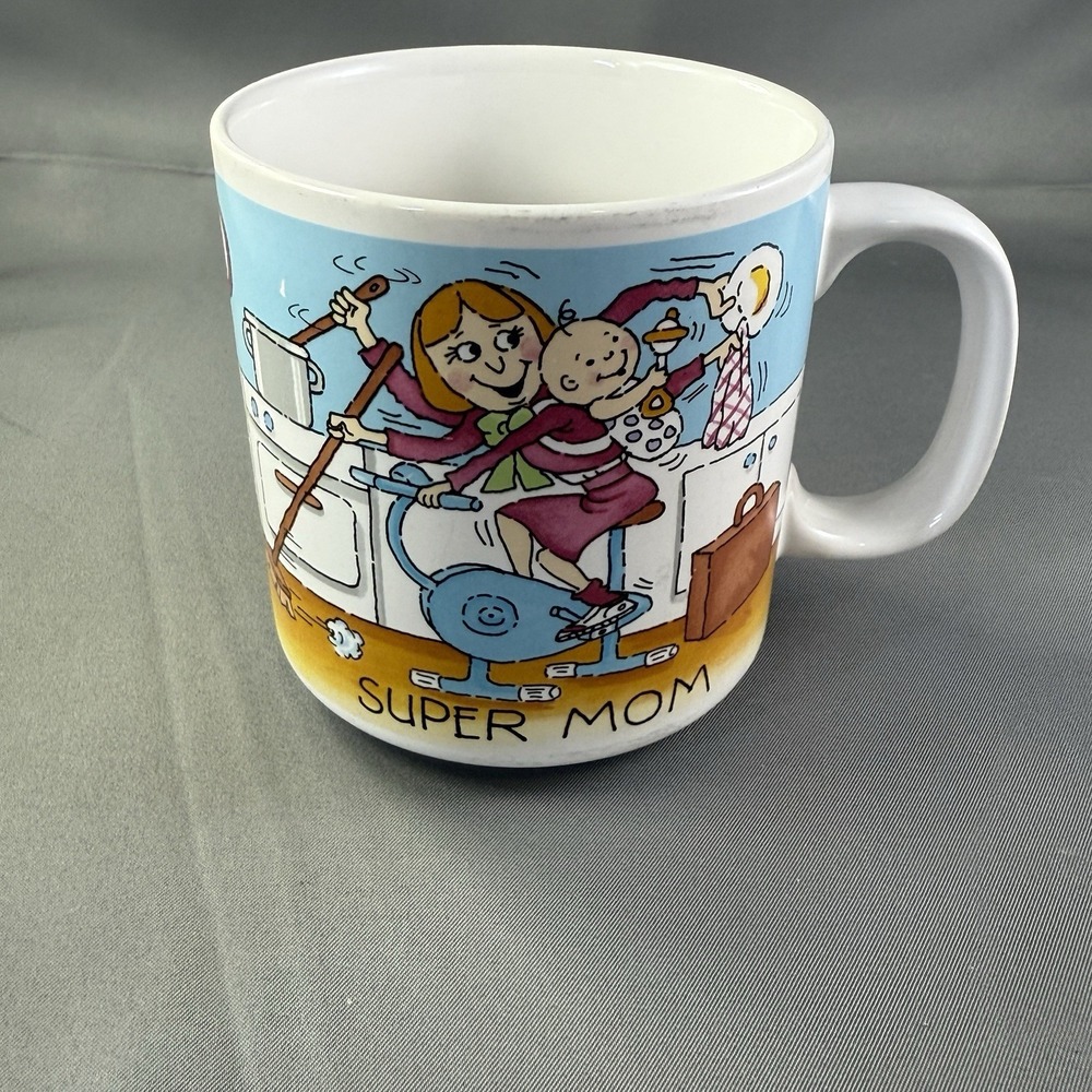 Russ Berrie Super Mom Mug Ceramic Coffee Cup Korea Vintage 7998‎